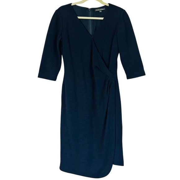 BROOKS BROTHERS STRETCH WOOL WRAP EFFECT NAVY DRESS SIZE 8 - Picture 4 of 14